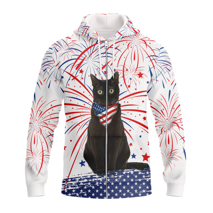 FUNSTUFFPRINT Independence Day Is Coming - Black Cat Full Print 3D Hoodie and Zip Hoodie