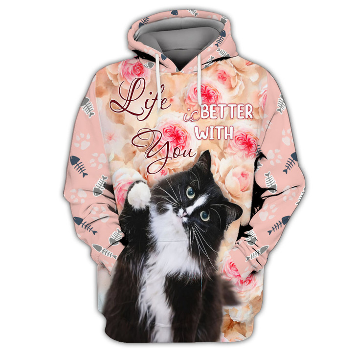 FUNSTUFFPRINT Love Cat,For Cat Lover, Full Print   3D Hoodie and Zip Hoodie