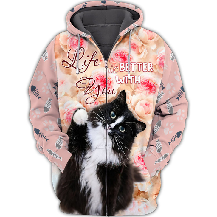 FUNSTUFFPRINT Love Cat,For Cat Lover, Full Print   3D Hoodie and Zip Hoodie