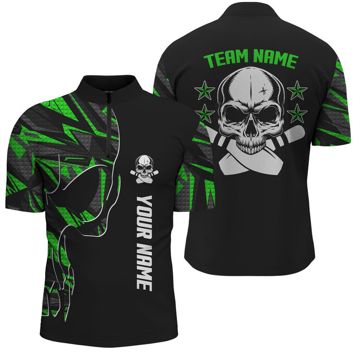 Custom Multi Color Bowling Quarter Zip shirts for men custom name and team name Skull Bowling, team bowling shirts
