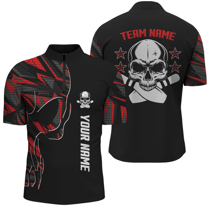 Custom Multi Color Bowling Quarter Zip shirts for men custom name and team name Skull Bowling, team bowling shirts