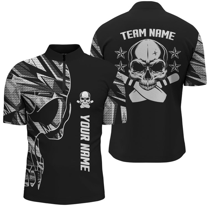 Custom Multi Color Bowling Quarter Zip shirts for men custom name and team name Skull Bowling, team bowling shirts