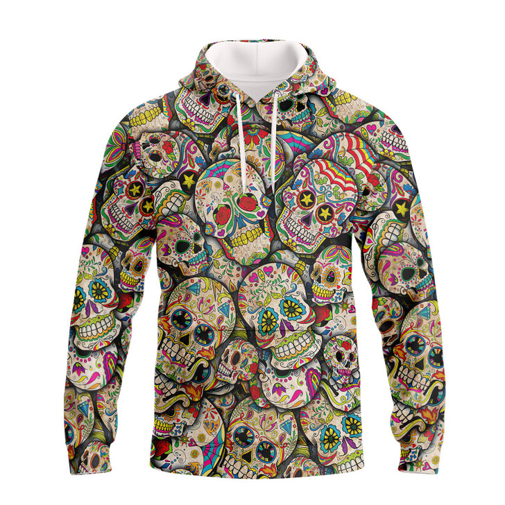 FUNSTUFFPRINT Sugar Skull - Full Print Tad  3D Hoodie and Zip Hoodie
