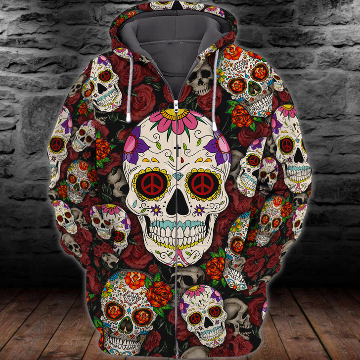 FUNSTUFFPRINT Sugar Skull - Full Print Tad 3D Hoodie and Zip Hoodie