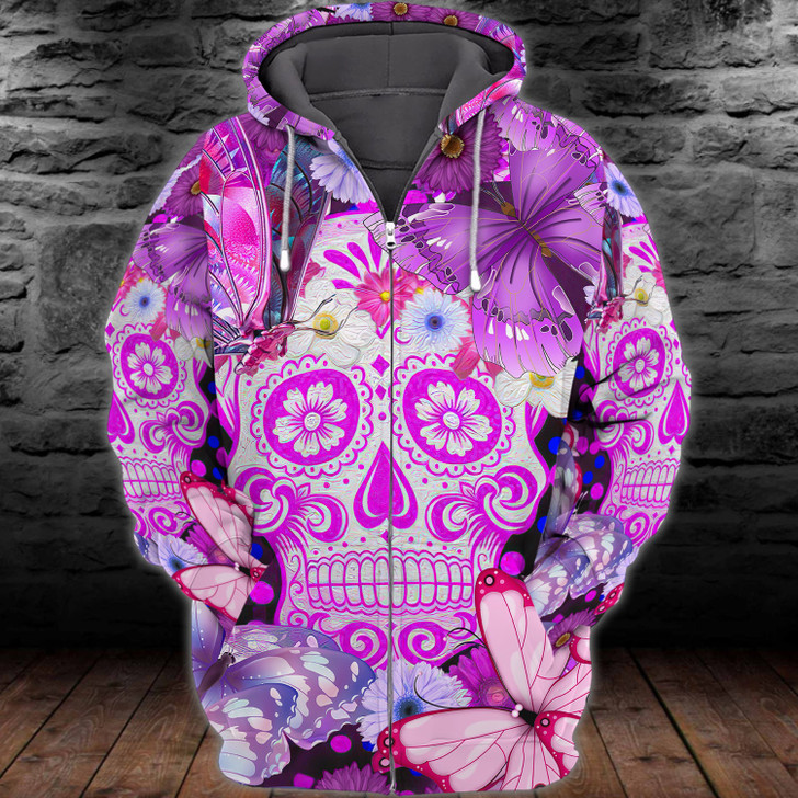 FUNSTUFFPRINT Sugar Skull - Full Print  3D Hoodie and Zip Hoodie