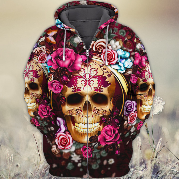 FUNSTUFFPRINT Sugar Skull - Full Print Tad 01 3D Hoodie and Zip Hoodie