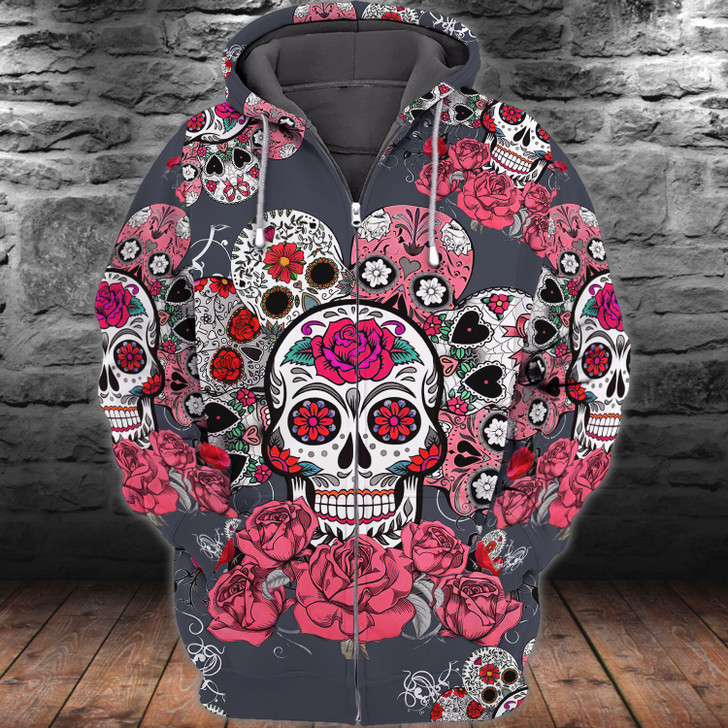FUNSTUFFPRINT  Sugar Skull - 3D Full Print Tad 02 3D Hoodie and Zip Hoodie