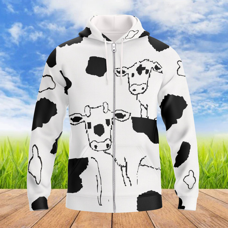 FUNSTUFFPRINT Cow - Full Print 02 3D Hoodie and Zip Hoodie