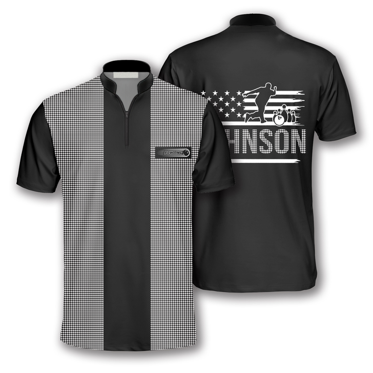 Custom Gingham Print Custom Bowling Jerseys for Men, Personalized Name Bowling Jersey Shirt