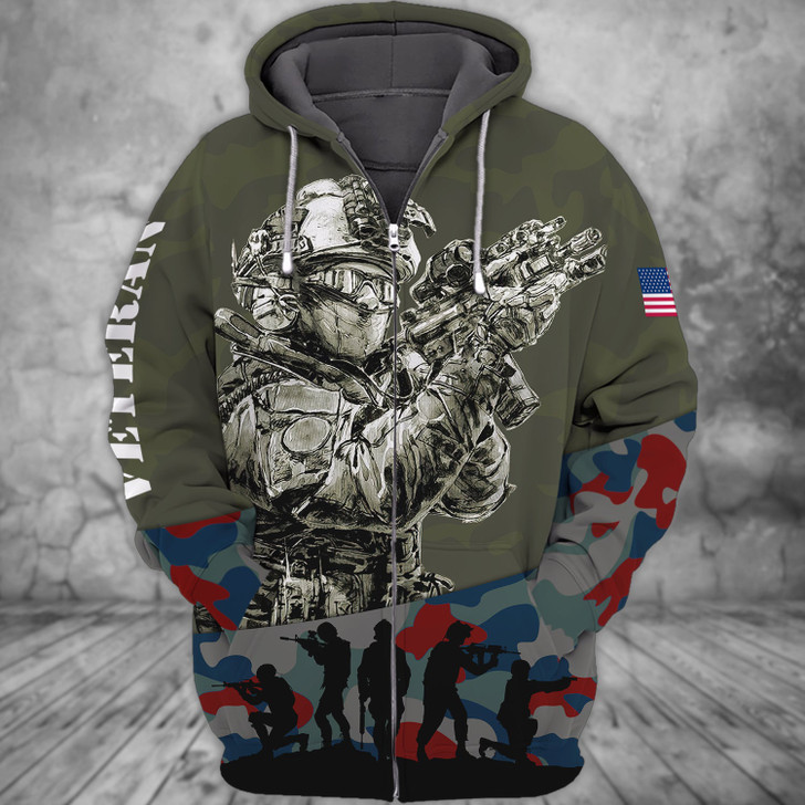FUNSTUFFPRINT Veteran Full Print 3D Hoodie and Zip Hoodie