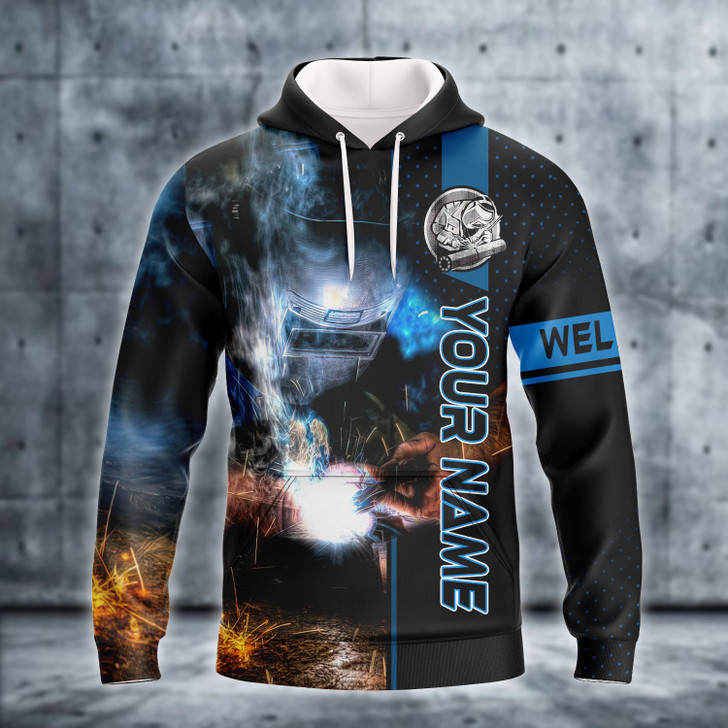 FUNSTUFFPRINT Personalized Welder Blue Graphic Design  3D Hoodie and Zip Hoodie