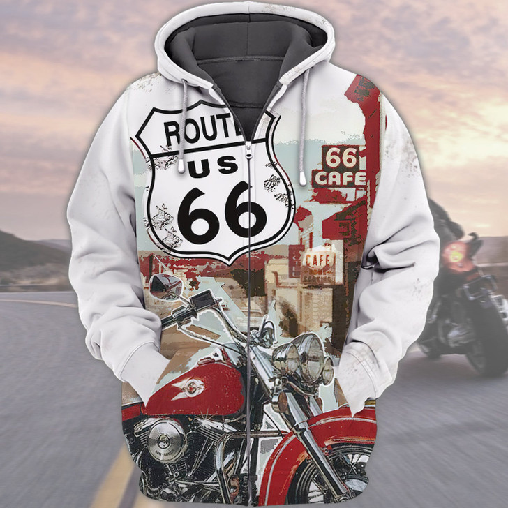 FUNSTUFFPRINT This Biker Conquers Route 66   3D Hoodie and Zip Hoodie