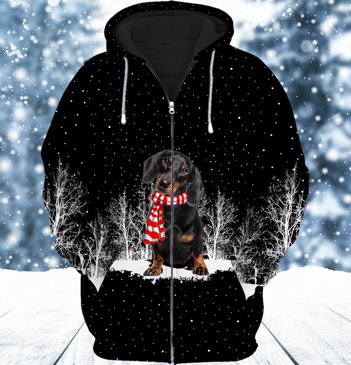 FUNSTUFFPRINT Dachshund And Winter Night    3D Hoodie and Zip Hoodie