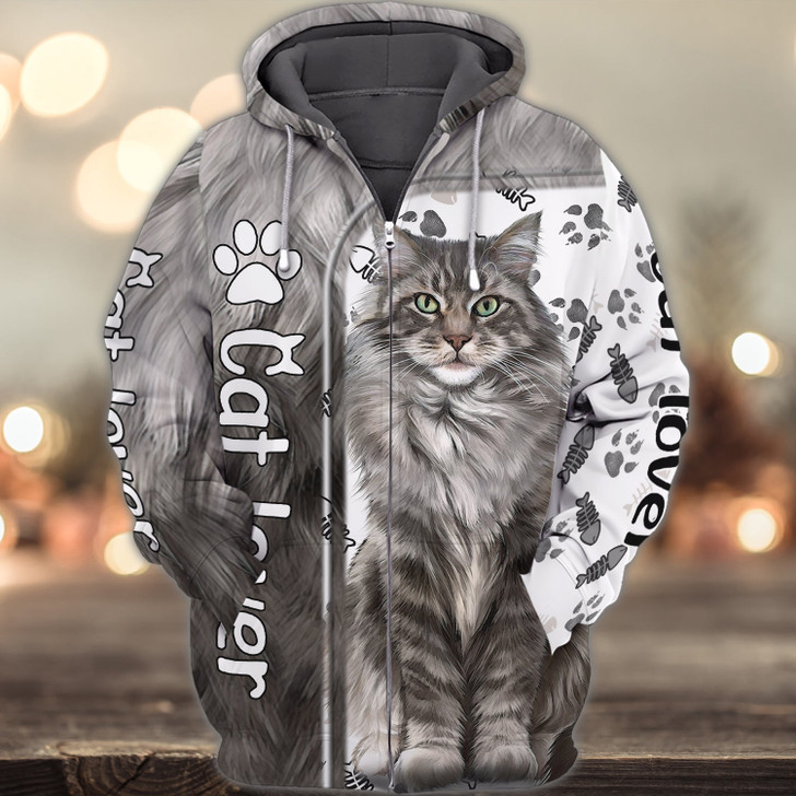 FUNSTUFFPRINT Love Cats Maine Coon  3D Hoodie and Zip Hoodie