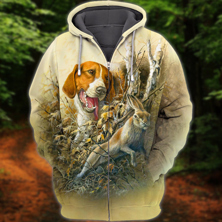 FUNSTUFFPRINT Rabbit Hunting With Beagles  3D Hoodie and Zip Hoodie