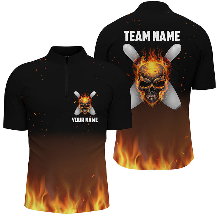 Custom Flame bowling shirt custom my balls are on fire bowling Quarter Zip shirts for men, bowling jersey