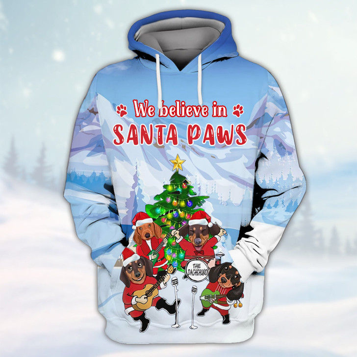 FUNSTUFFPRINT Dachshunds We Believe In Santa Paws 3D Shirt Dachshund Dog Lover  3D Hoodie and Zip Hoodie