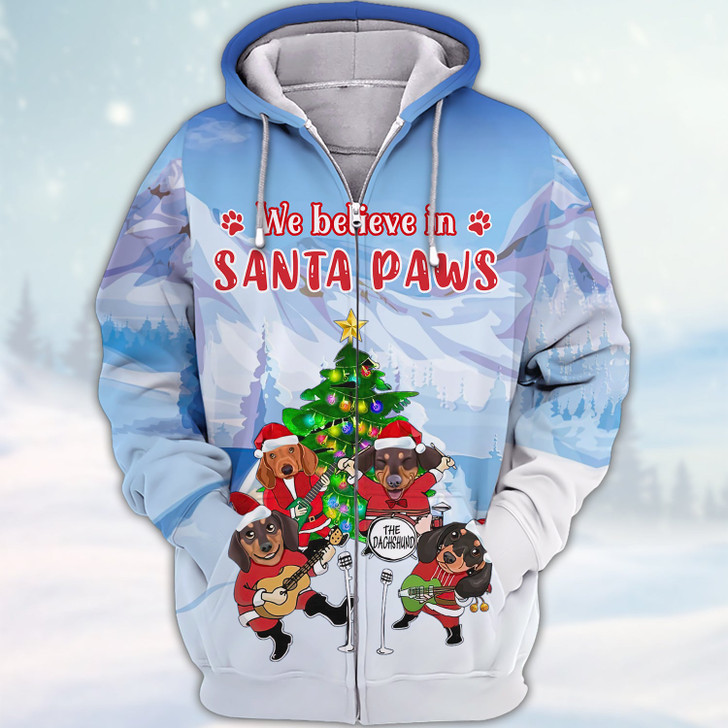 FUNSTUFFPRINT Dachshunds We Believe In Santa Paws 3D Shirt Dachshund Dog Lover  3D Hoodie and Zip Hoodie