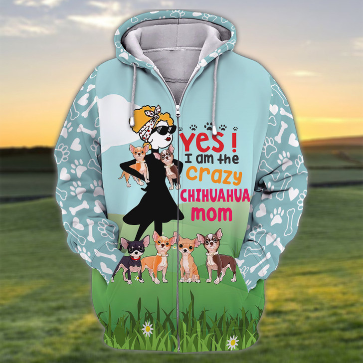 FUNSTUFFPRINT I'm The Crazy Chihuahua Mom 3D Shirt For Chihuahua Dog Lovers  3D Hoodie and Zip Hoodie