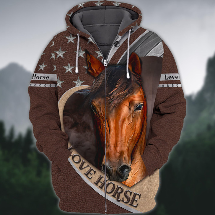 FUNSTUFFPRINT Brown Horse 3D Shirts Design, Love Horse  3D Hoodie and Zip Hoodie