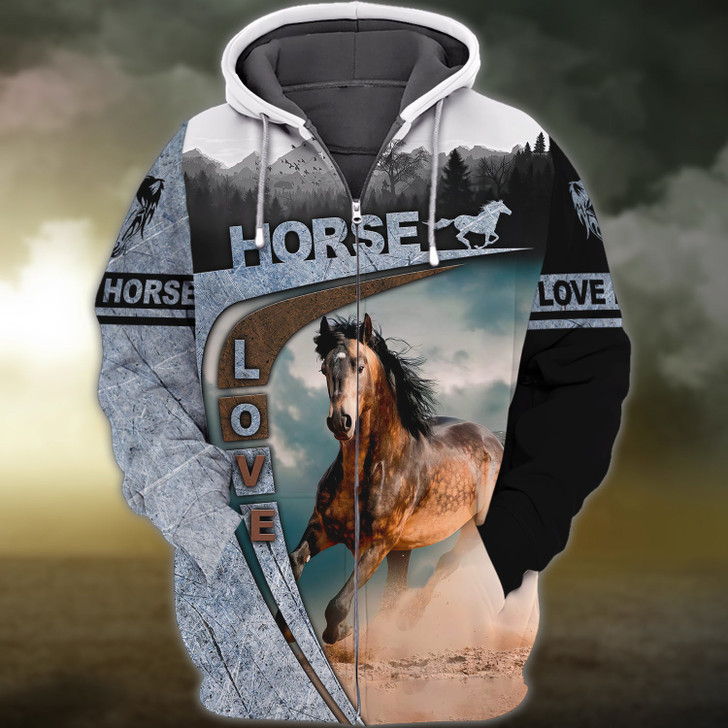 FUNSTUFFPRINT- Brown Horse Shirts Design, Love Horse  3D Hoodie and Zip Hoodie