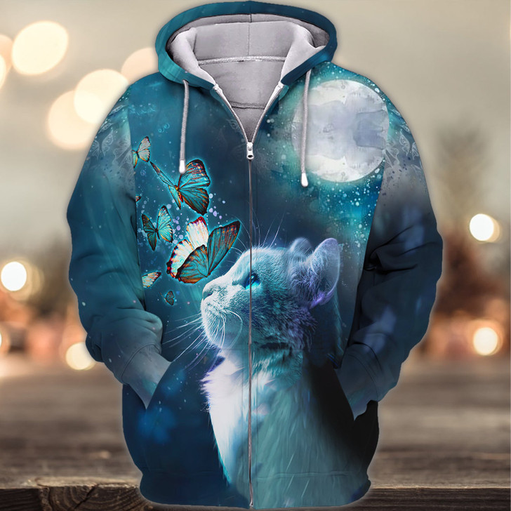 FUNSTUFFPRINT- Butterfly Cats 3D Shirts Design  3D Hoodie and Zip Hoodie