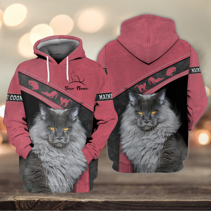 FUNSTUFFPRINT Maine Coon Pink Love Cats   3D Hoodie and Zip Hoodie