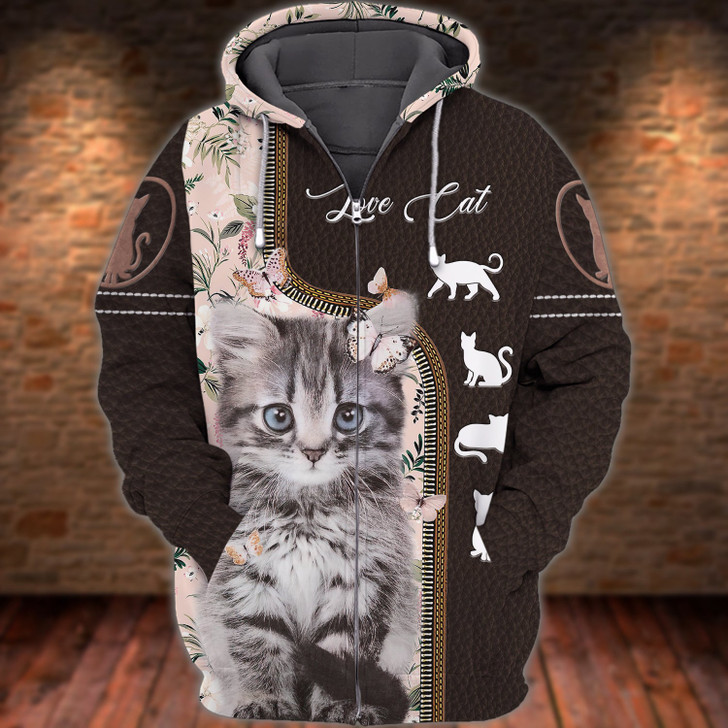 FUNSTUFFPRINT Kittens Pink Love Cats  3D Hoodie and Zip Hoodie