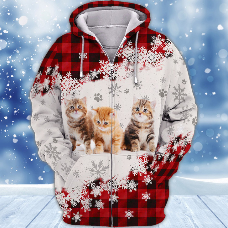 FUNSTUFFPRINT Never Walk Alone Christmas Cats  3D Hoodie and Zip Hoodie