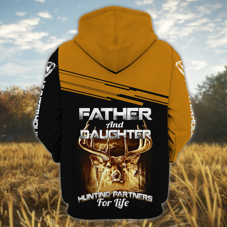 FUNSTUFFPRINT Father And Daughter Hunting Partners For Life Personalized Name 3D Hoodie and Zip Hoodie