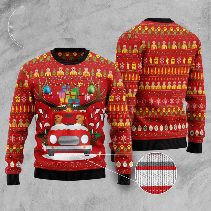 FUNSTUFFPRINT Labrador Retriever Car Gift Ugly Christmas Sweater, Dog Ugly Christmas Sweater, Ugly Dog Sweaters Ugly  Sweater