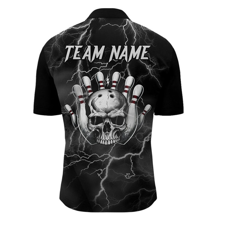 Custom Skull Bowling League Shirt Men Bowling Jersey Team Lightning Thunder Bowling Quarter-Zip Shirt