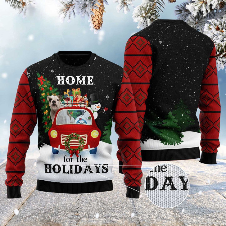 FUNSTUFFPRINT Merry Christmas Bulldog And Snowman Ugly Christmas Sweater, Dog Ugly Christmas Sweater, Ugly Dog Sweaters Ugly  Sweater
