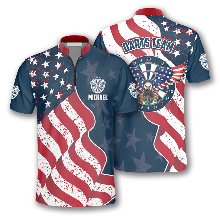 Custom 3D All Over Print Eagle Waving Flag Custom Darts Jerseys for Men, Flag American Dart Shirt