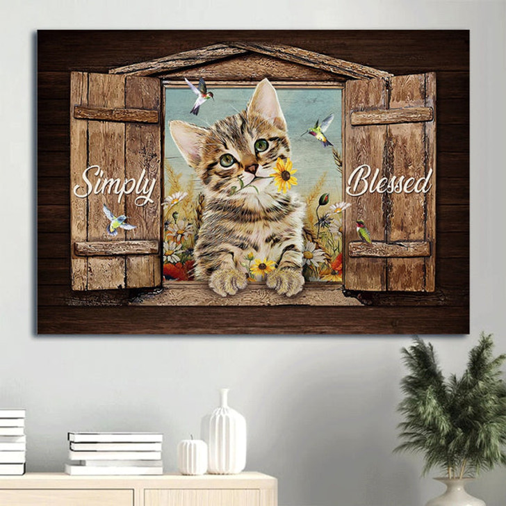 Dream Cat Yellow Daisy Colorful Hummingbird Canvas Simply Blessed Canvas Wall Art - Christian Wall Decor