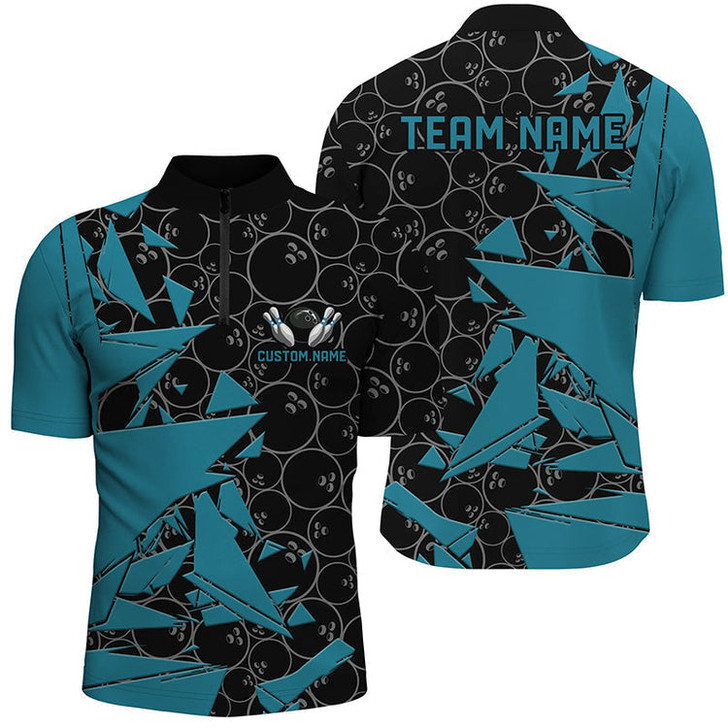 Custom Bowling And Pins Ball Pattern Bowlers Customized Name, Team Name 3D Zipper Polo Shirt For Men