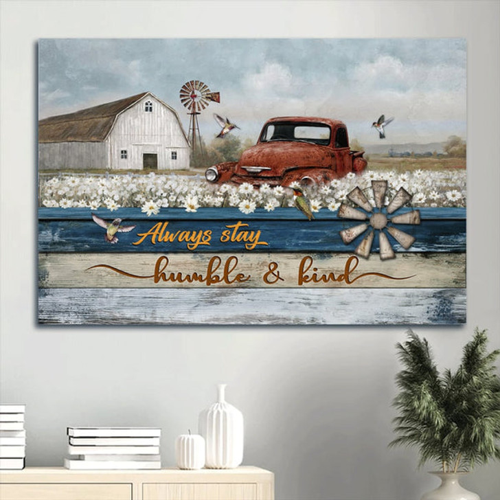 Beautiful Daisy Field Old Ladybug Car Always Stay Humble And Kind Canvas Wall Art - Christian Wall Decor