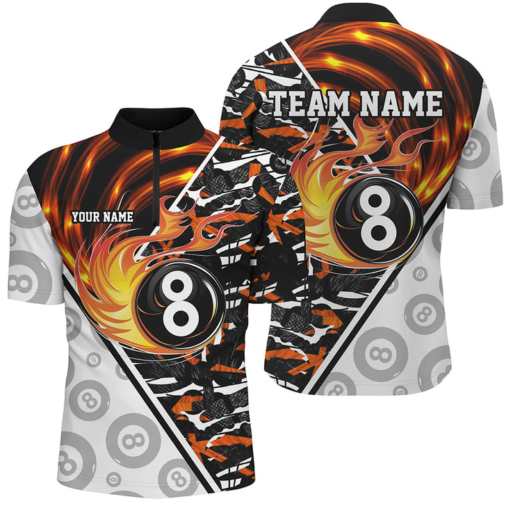 Custom Billiard 8 Ball Pool Fire Customized Name, Team Name 3D Jersey Shirt For Men, Billiards Jersey