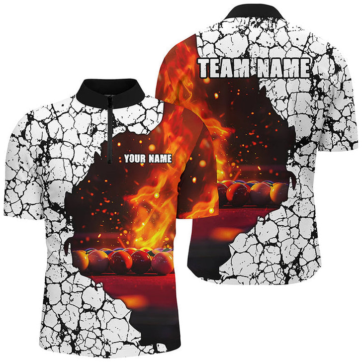 Custom Billiard 8 Ball Pool Fire Customized Name, Team Name 3D Jersey Shirt For Men, Billiards Jersey