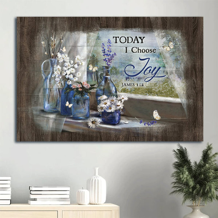 Baby Flower Crystal Vase Lavender Drawing White Butterfly Canvas Today I Choose Joy Canvas Wall Art - Christian Wall Decor