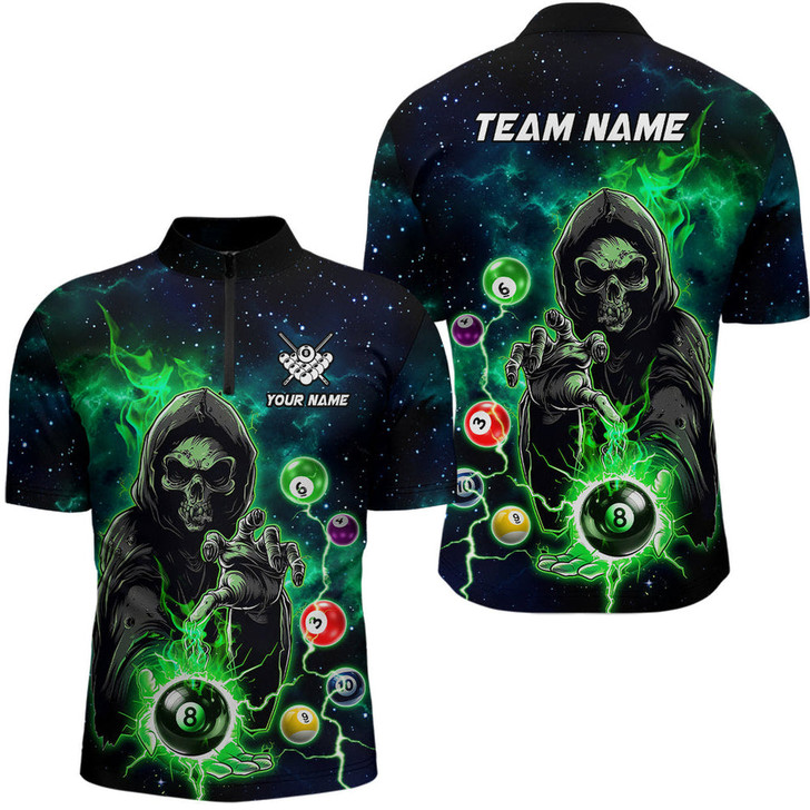 Custom Billiard Multi Color Death Skeleton Customized Name, Team Name 3D Jersey Shirt For Men