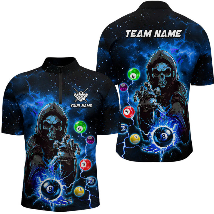 Custom Billiard Multi Color Death Skeleton Customized Name, Team Name 3D Jersey Shirt For Men
