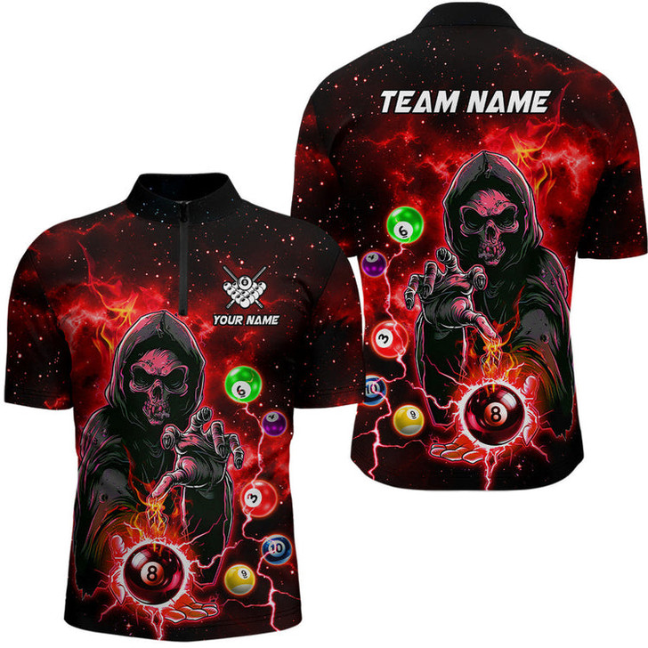 Custom Billiard Multi Color Death Skeleton Customized Name, Team Name 3D Jersey Shirt For Men