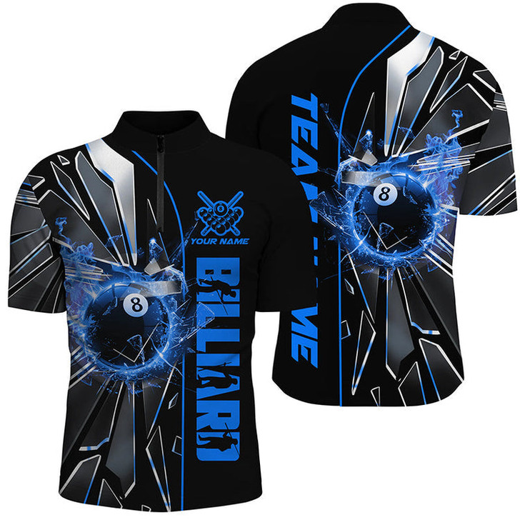 Custom Billiard Blue Glass Crack 8 Ball Customized Name, Team Name 3D Jersey Shirt For Men