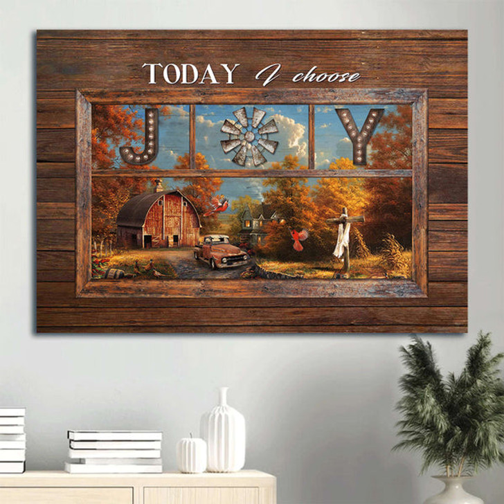 Autumn Forest Unique House Red Cardinal Old Ladybug Car Today I Choose Joy Canvas Wall Art - Christian Wall Decor