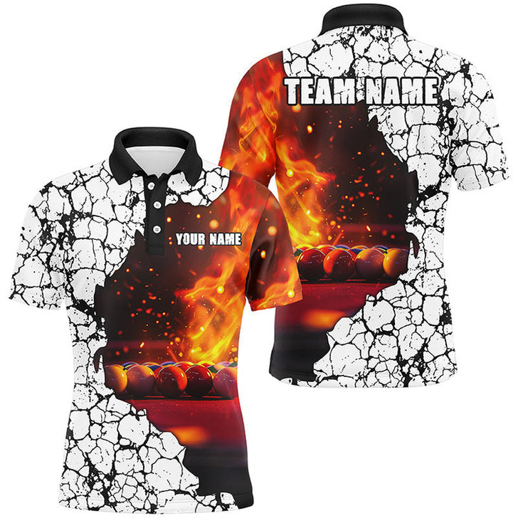 Custom Billiard Crack Balls Fire Customized Name, Team Name 3D Polo Shirt For Men, Billiards Shirt