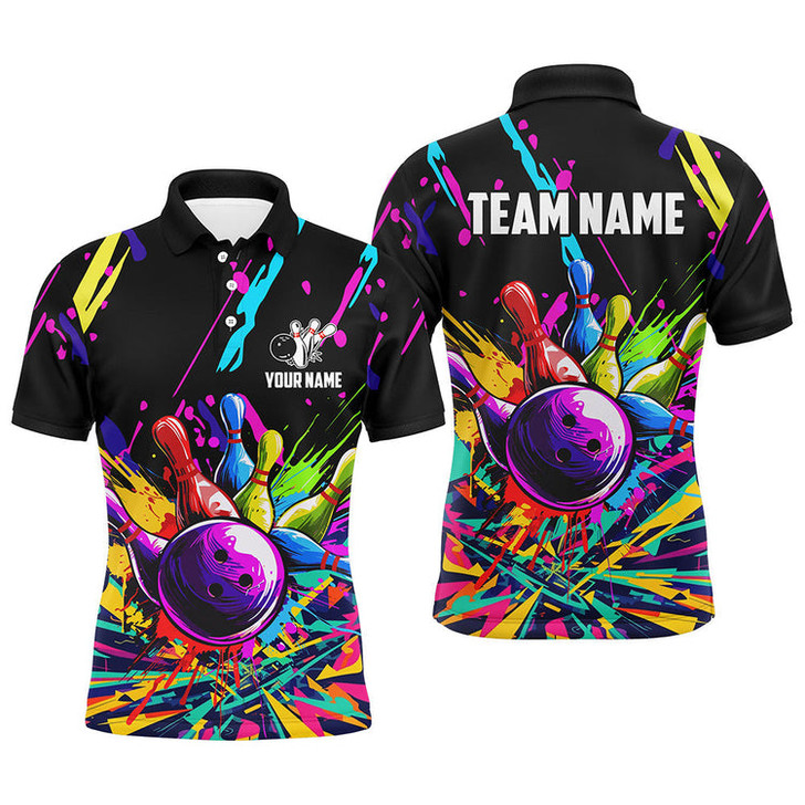 Custom Bowling And Pins Colorful Customized Name, Team Name 3D Polo Shirt For Men, Gift for Bowler