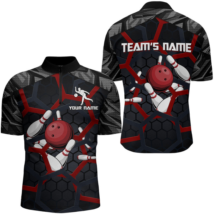 Custom Bowling Quarter-Zip Shirt For Men Camo Bowling Jersey 1/4 Zip Bowling Team League Shirts