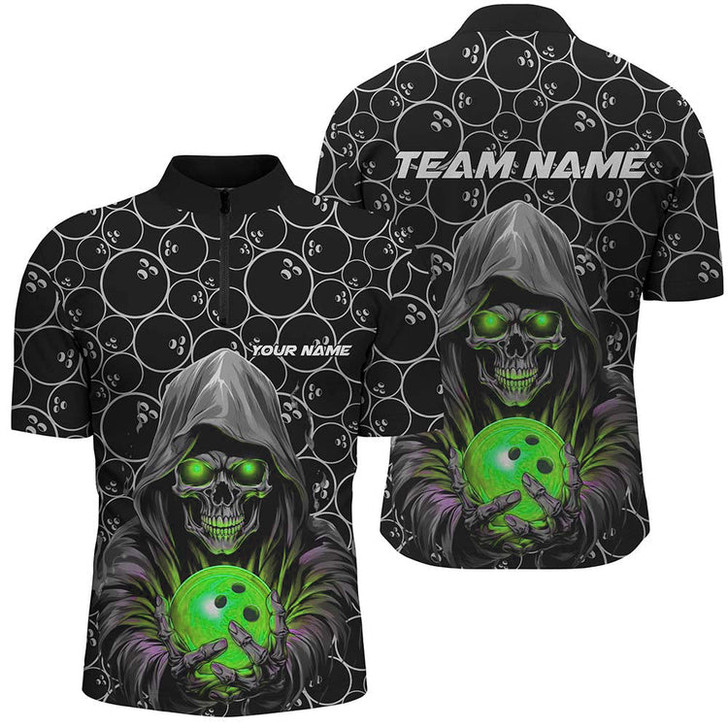 Custom Bowlers Outfits Skull Multi Color Bowling Quarter Zip Shirts Men Bowling League Team Jerseys