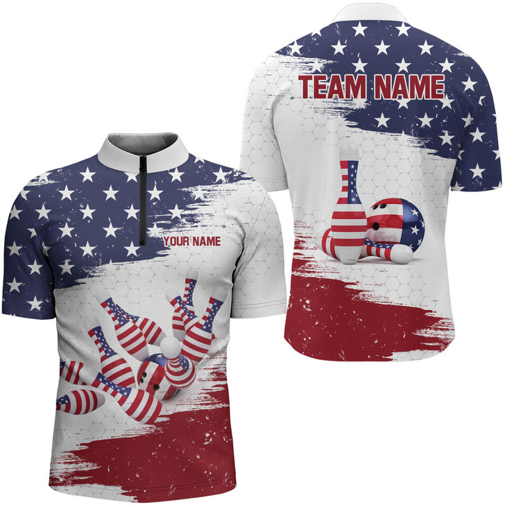 Custom American Flag Bowling Quarter-Zip Shirt Custom Bowling Jersey for Men Bowling Team League